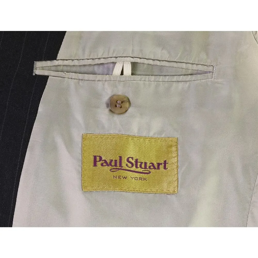 Paul Stuart Charcoal Gray Chalkstripe Pinstripe 2-Btn Wool Suit 42R